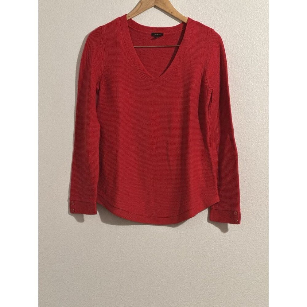 Talbots Women’s Red Pullover Sweater Long Sleeve‎ V Neck Cotton Blend Size Small